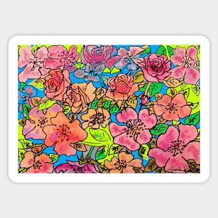 Happy Blue Rose Watercolor Pattern Sticker